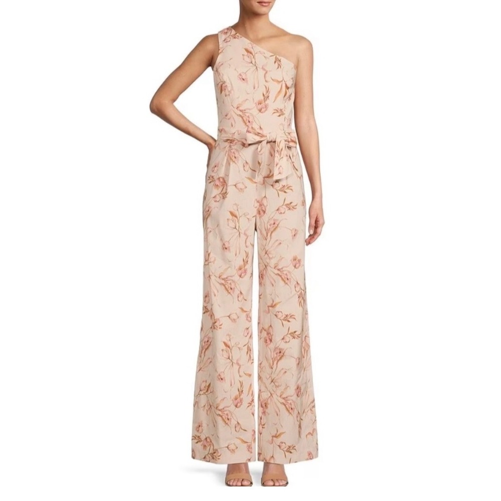 Antonio Melani Floral One Shoulder Wide Leg Jumpsuit Pink Size 0 NO BELT